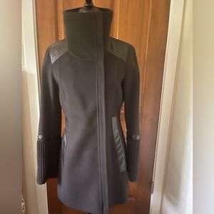 Mackage Women Chocolate Brown Wool Mid Length Walking Coat Leather Details Med